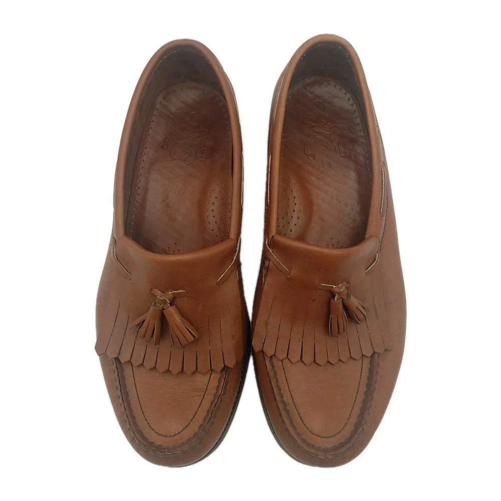 SAS Kiltie Tassel Cognac Brown Slip On Loafers Handsewn In USA Mens 9